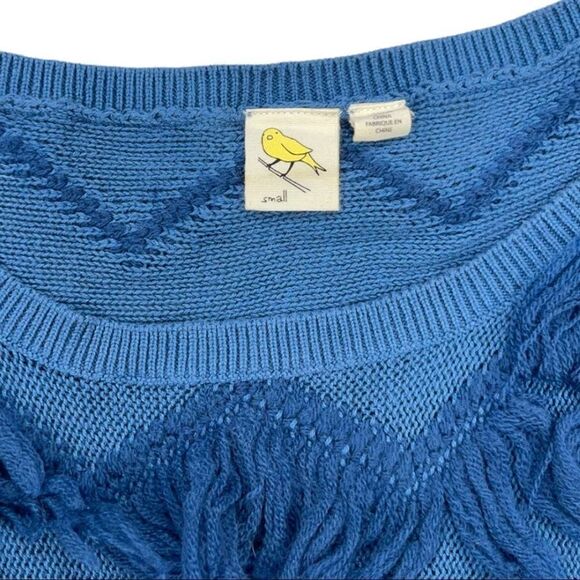 1990’s Anthropologie Yellow Bird Fringe Chevron Sweater Size Small - Picture 7 of 7